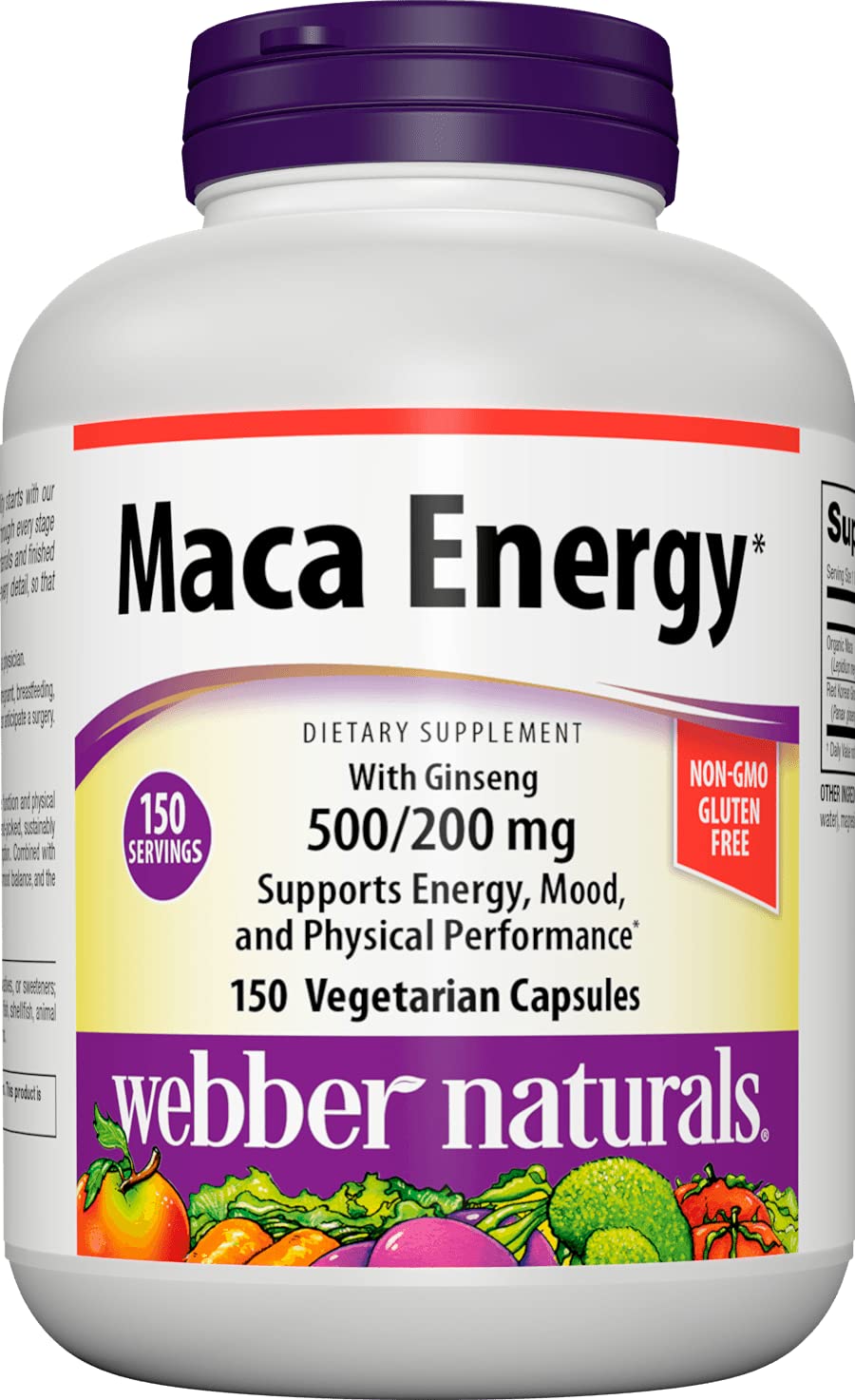 Webber Naturals Organic Maca Energy Supplement - 500mg Peruvian Maca + 200mg Ginseng (150 Capsules) | Supports Physical Performance, Stamina & Endurance | Vegan, Gluten Free | Perfect for Athletes, Fitness Enthusiasts & Busy Professionals