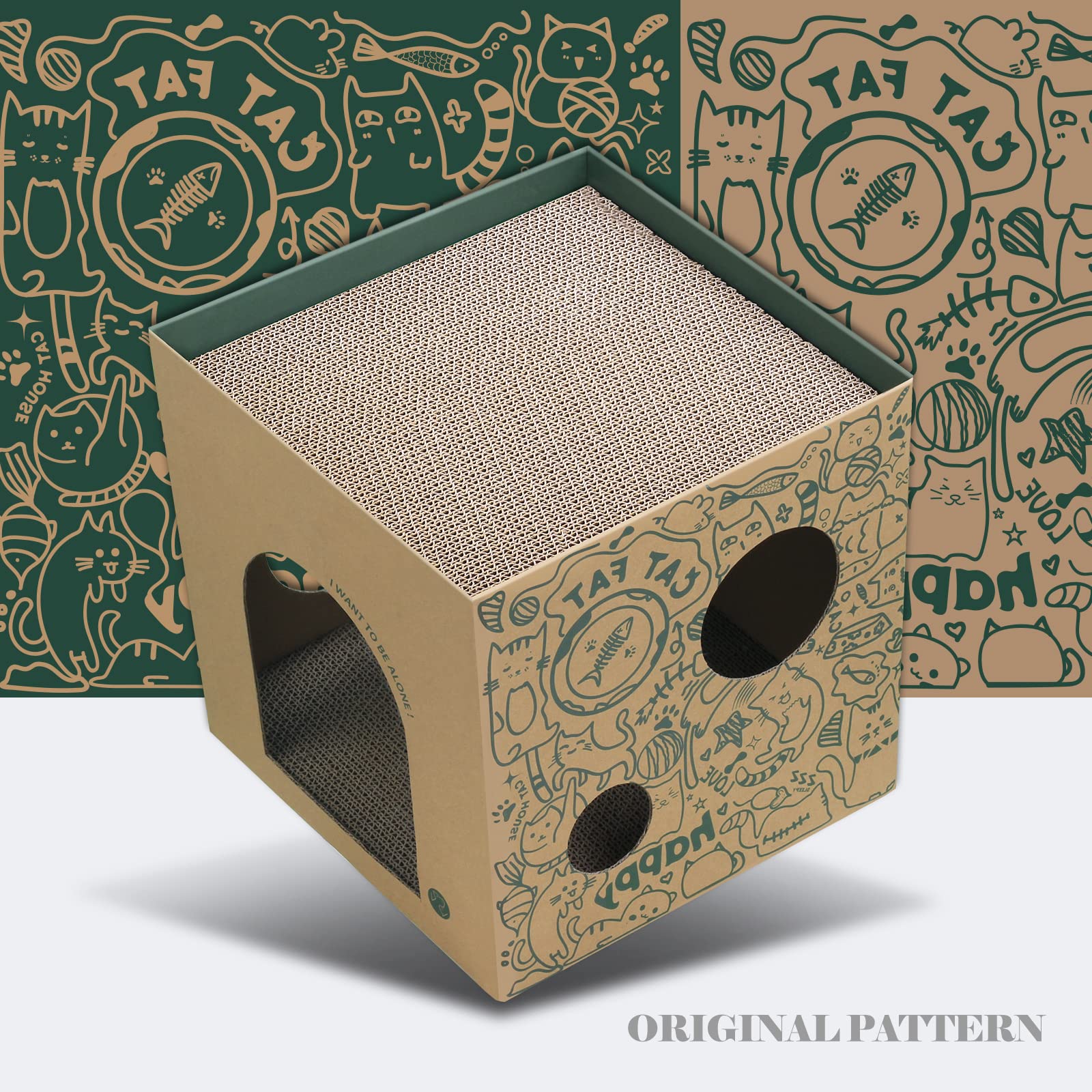 2-Story Cardboard Cat House with Scratch Pads - Durable Corrugated Scratcher Box Playhouse for Indoor Cats & Small Pets - Perfect for Cat Birthdays, Hideouts & Bunny Playtime (Great for Playrooms, Living Rooms & Pet-Friendly Spaces)