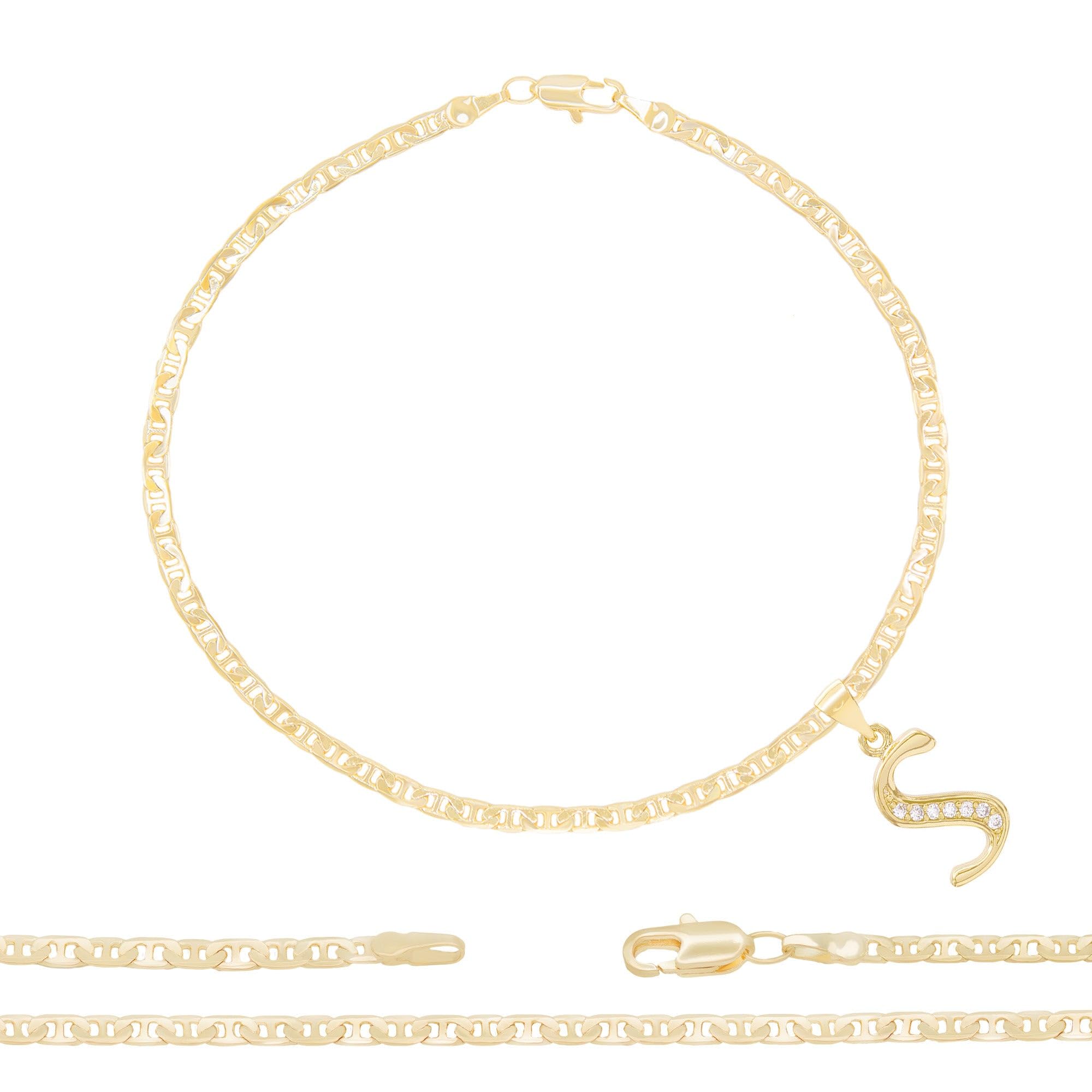 BEBERLINI 14K Gold Filled Letter C Charm Anklet for Women - Dainty Mariner Chain Ankle Bracelet with CZ Initial - Perfect for Everyday Wear, Gifts & Special Occasions