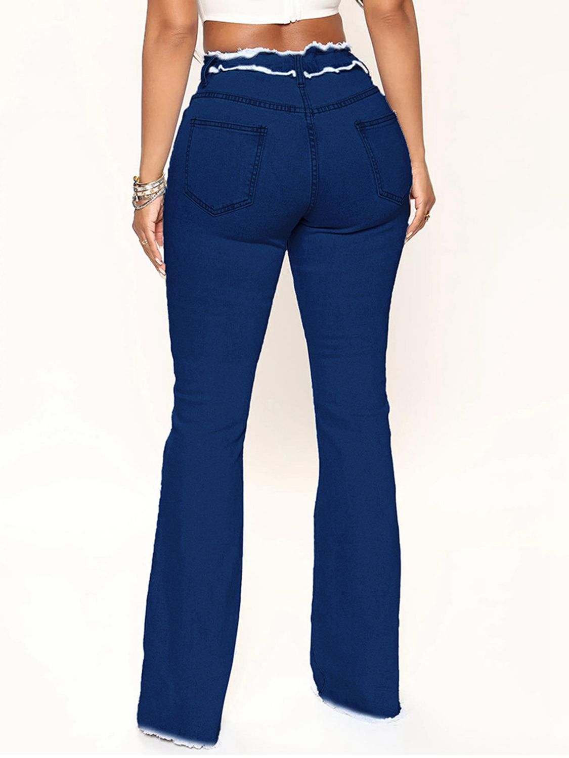 Stylish Striped Raw Hem Jeans for Women - Trendy Distressed Denim Pants with Frayed Edge - Perfect for Casual Outfits, Streetwear & Everyday Wear