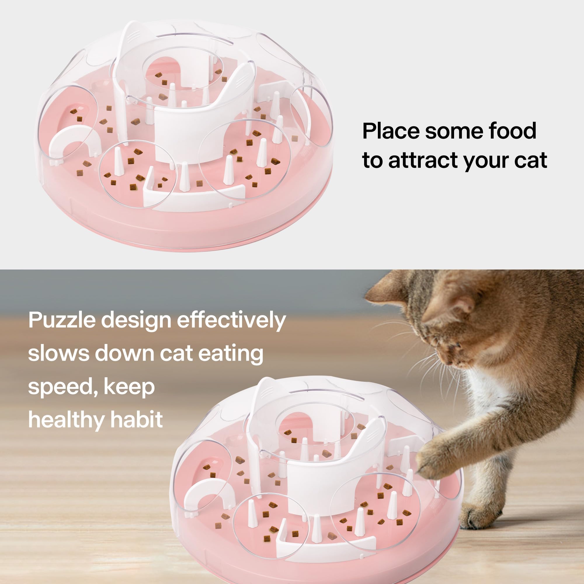 Interactive Cat Puzzle Feeder - Slow Feeder Food Dispenser Toy for Indoor Cats - Mental Stimulation & Enrichment Game - Pink - Perfect for Boredom Relief & Mealtime Fun