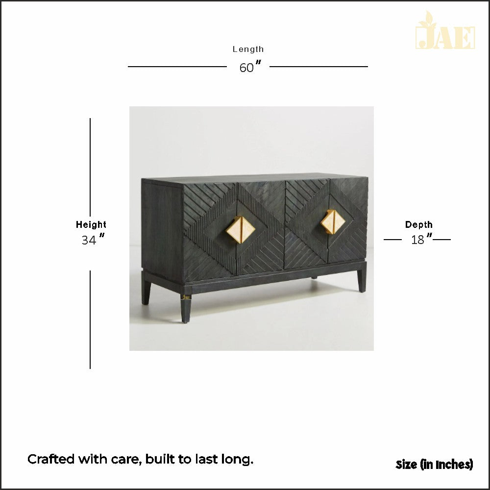 Golden Dragon Solid Mango Wood Modern Designer 2-Door Sideboard in Black - Stylish Storage Cabinet for Living Room, Dining Room & Entryway