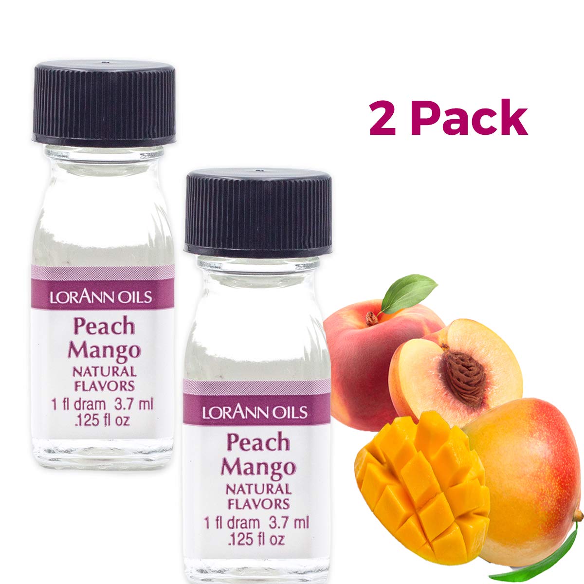 LorAnn Oils Super Strength Peach Mango Flavoring - 4X Stronger Than Extracts for Candy Making, Baking & Hard Candy - Natural & Bold Flavor Oils (Pack of 2, 0.125 fl oz) - Perfect for DIY Treats, Desserts & Homemade Candies