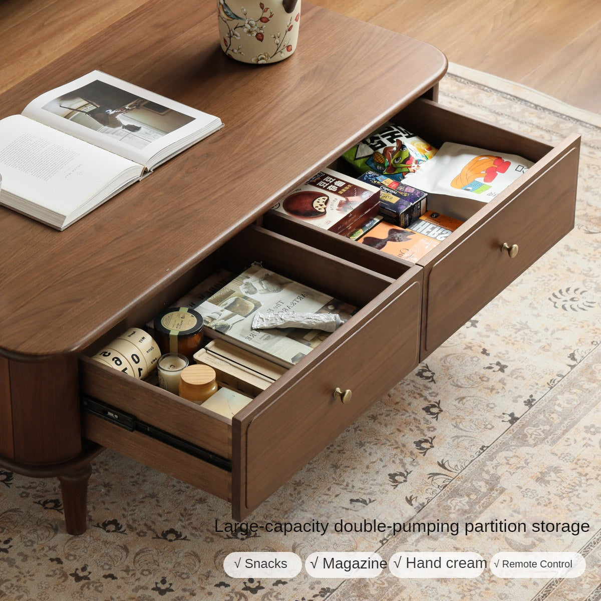 Solid Black Walnut Coffee Table & TV Stand Set - American Retro Style Living Room Furniture for Home Decor