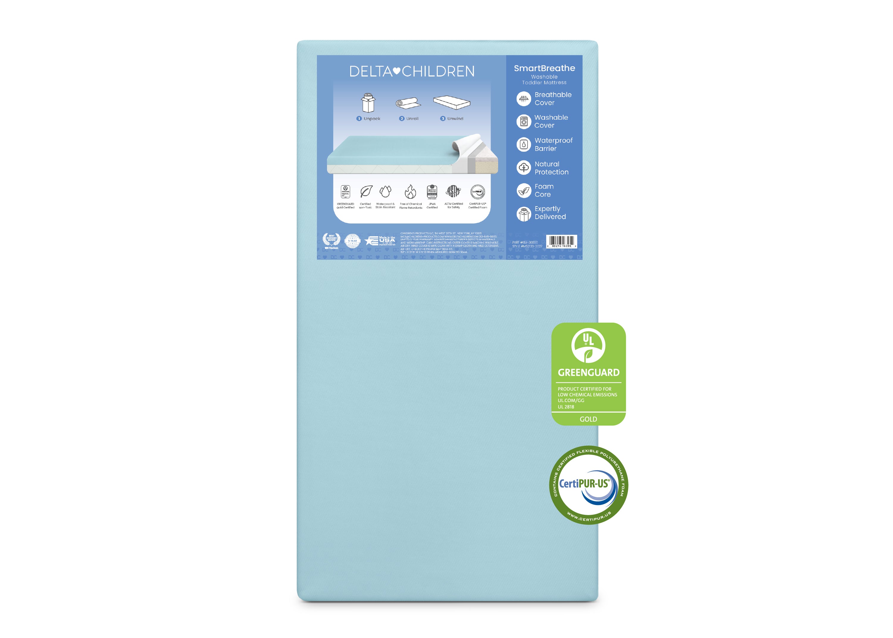 SmartBreathe Washable Toddler Mattress - Breathable & Hypoallergenic Baby Crib Mattress for Safe Sleep - Perfect for Nursery, Daycare & Travel