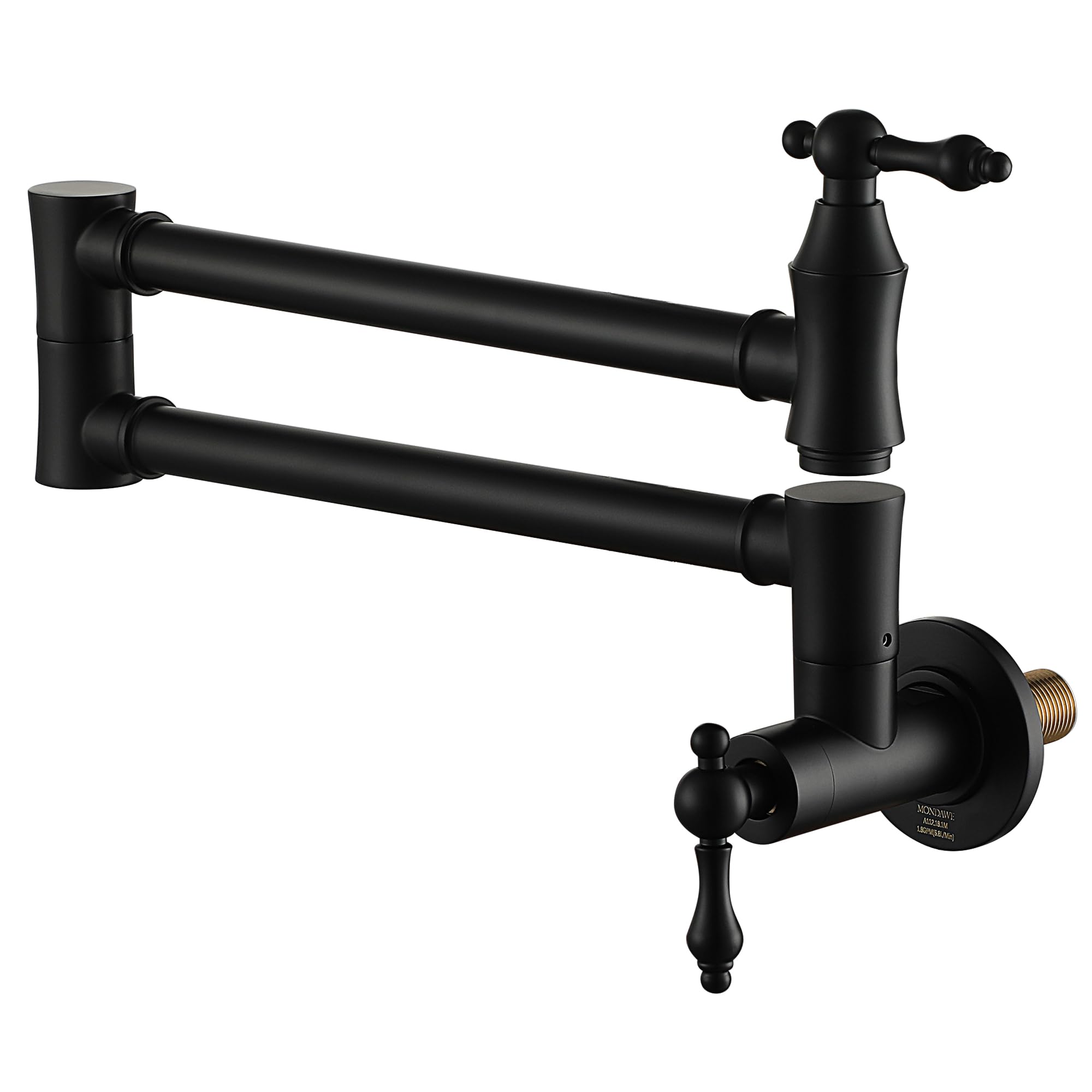 MONDAWE Matt Black Pot Filler Faucet - Wall Mounted Stove Faucet with 1.8 GPM Flow Rate & Double Joint Swing Arms - Lead-Free Brass Pasta Faucet for Kitchen - Perfect for Cooking, Pasta Making & Filling Large Pots Over Stove
