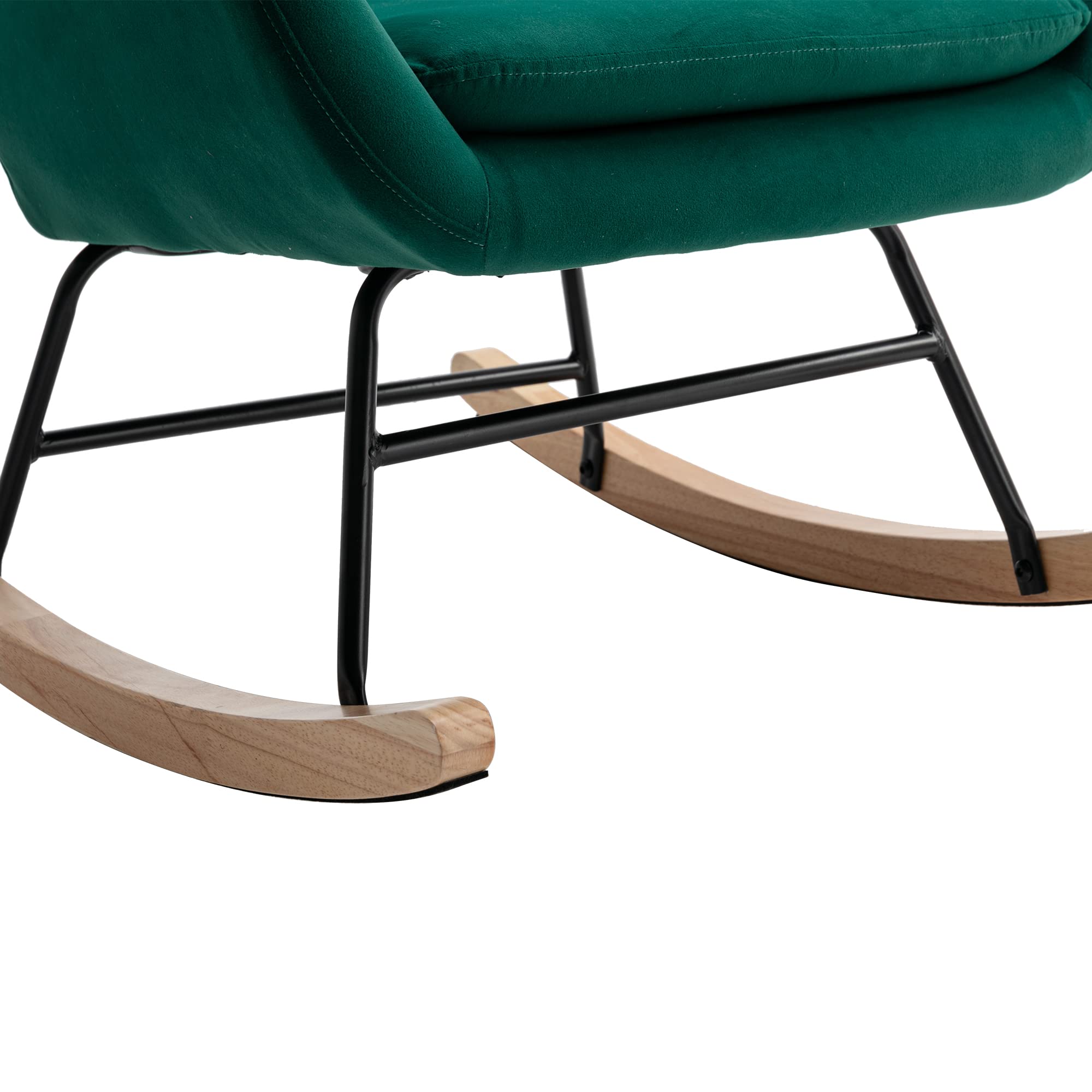 Comfy Upholstered Rocking Glider Chair - Nursery, Living Room, Bedroom & Balcony Reading Armchair (Green) - Perfect for Nursing, Relaxing & Decor
