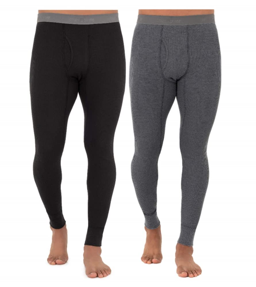 Fruit of the Loom Men's Eco-Friendly Thermal Underwear Set - Soft Waffle Knit Long Johns Bottom (1/2/3/4 Pack Options) for Winter Camping, Skiing & Cold Weather Layering