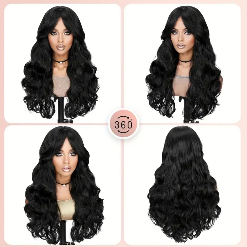 Natural Looking 26 Inch Wavy Long Synthetic Hair Wig for Women | Centre Parting Curly Wig with Wig Cap & Comb | Perfect for Alopecia, Chemotherapy & Everyday Styling | Heat Resistant & Lightweight for All-Day Comfort