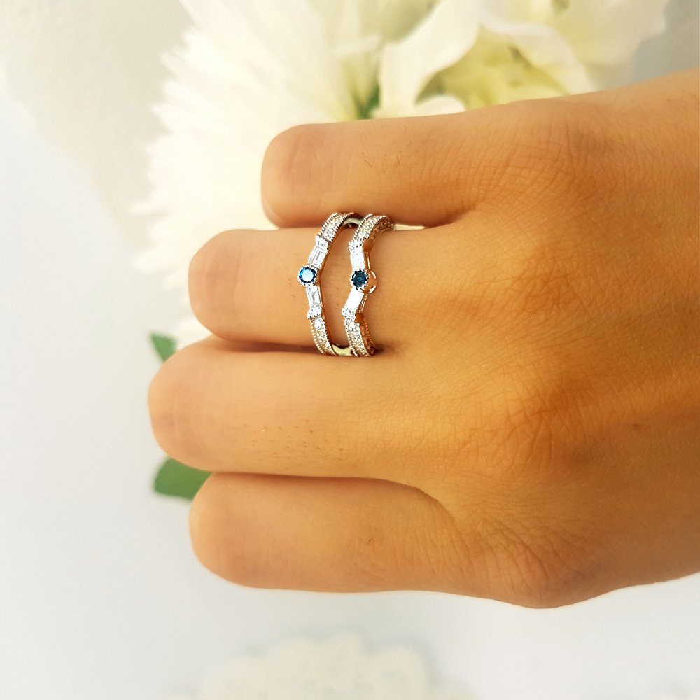 Dazzlingrock Collection 0.55 Carat Total Weight 18k White Gold & Blue Diamond Women's Anniversary Wedding Band Ring - Perfect for Bridal Stacking, Engagement Enhancer, or Special Occasion Jewelry Gift