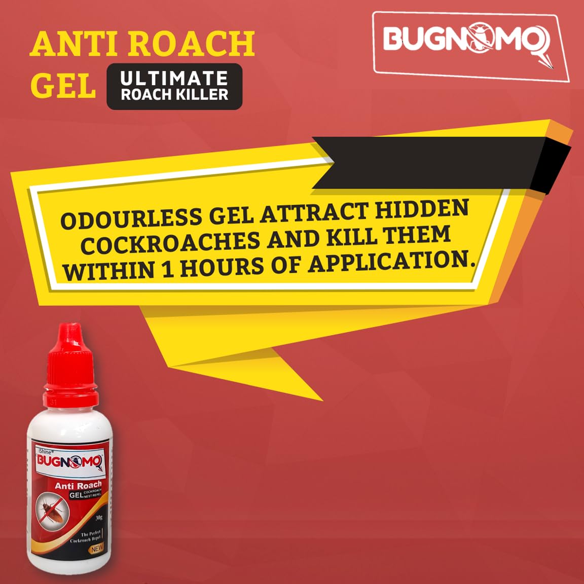iShine Bugnomor Anti Roach Gel 30g - Powerful Cockroach Killer Gel for Home & Kitchen - Long Lasting Roach Bait for Indoor Use - Effective Pest Control Solution (30g x2) - Ideal for Cabinets, Under Sinks & Corners