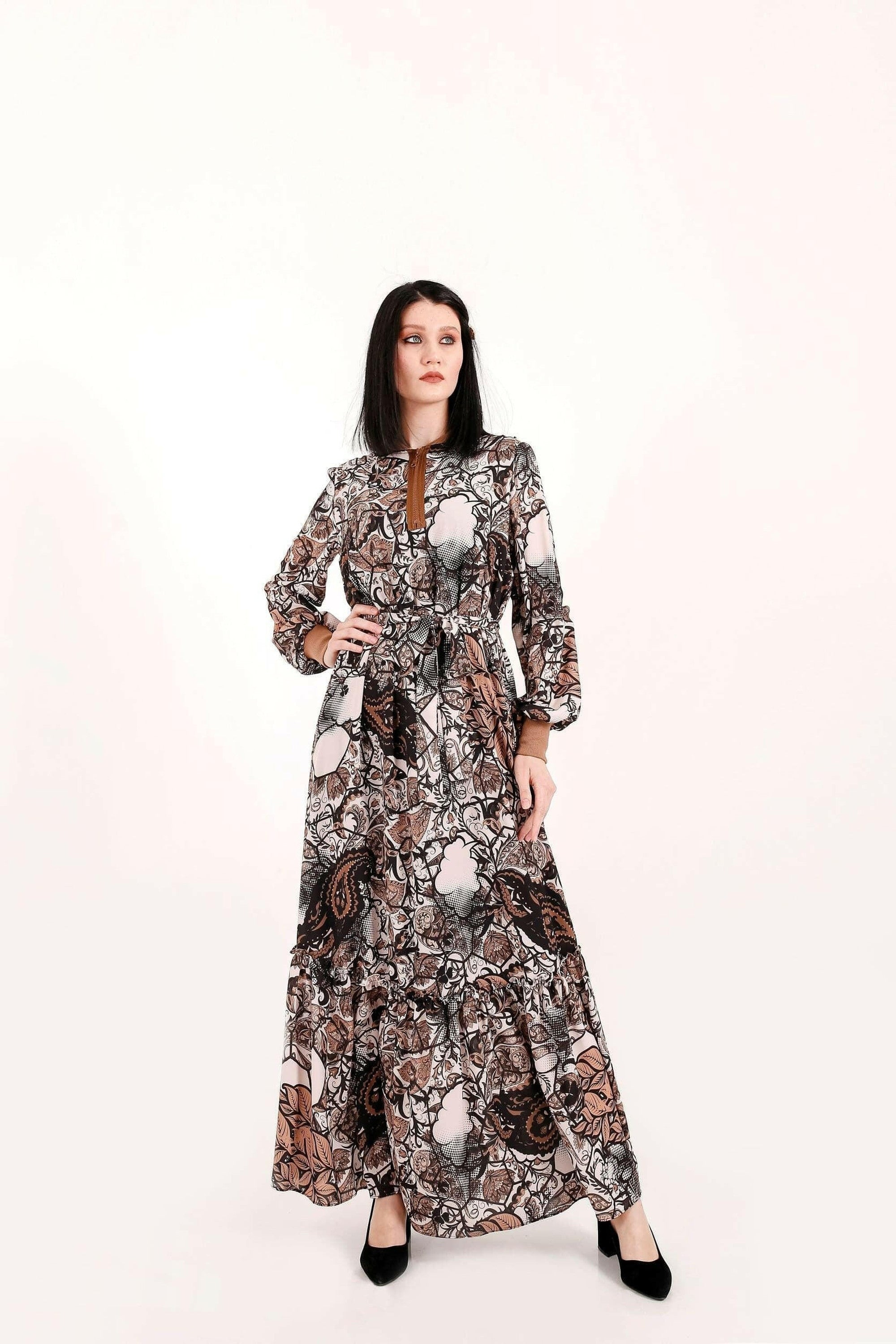 Stylish Paisley Print Maxi Dress with Long Sleeves - Perfect for Casual Outings, Date Nights & Summer Vacations