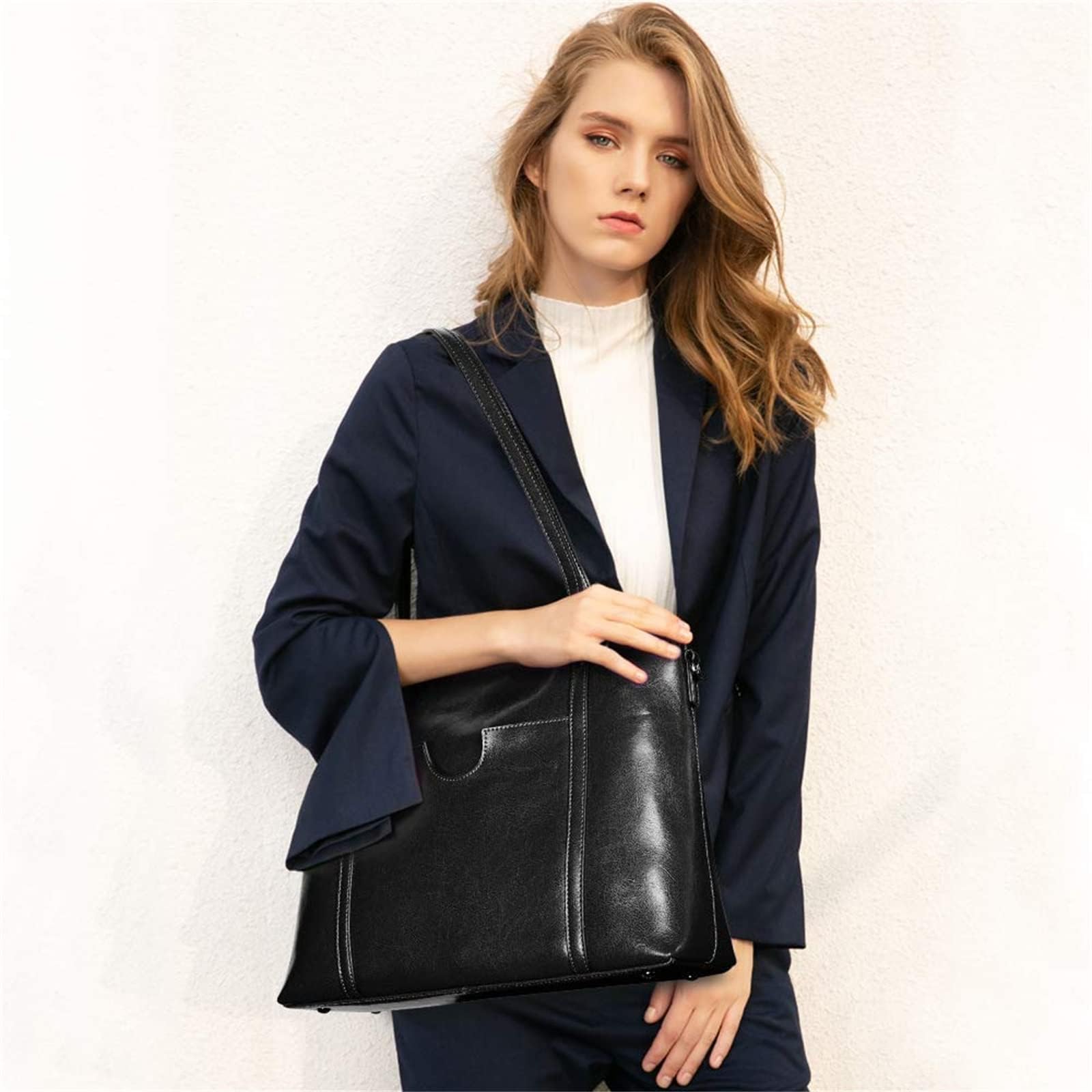 S-ZONE Women's Cow Split Leather Top Handle Satchel Tote Shoulder Bag - Large Capacity Work Bag for Office, Commute & Travel | Stylish & Durable Handbag for Professional Women