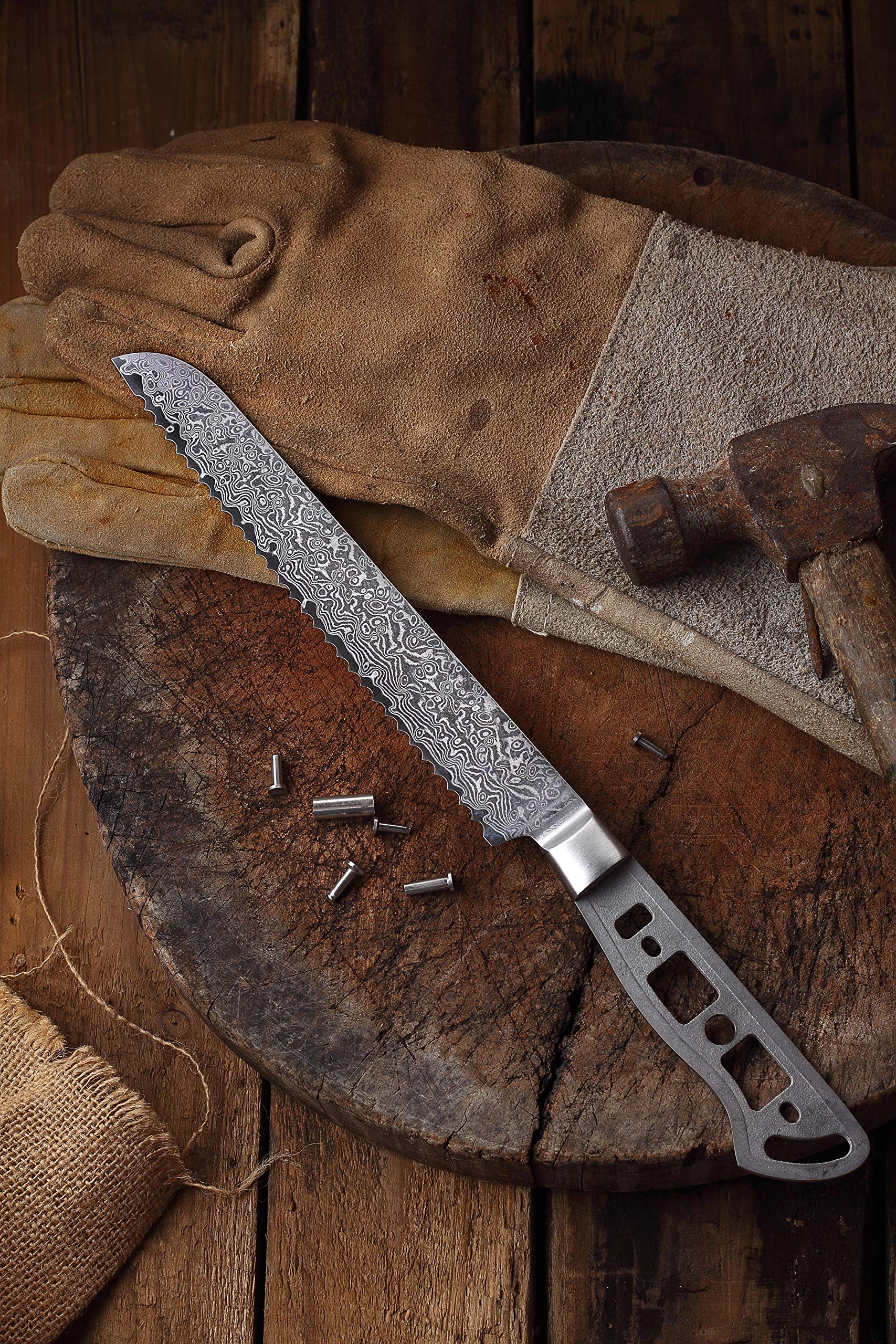 Premium 8 Inch Japanese AUS 10 Damascus Steel Bread Knife Blank - 67 Layers High Carbon Steel - Woodworking Project Kit - Perfect for DIY Knife Making, Cooking & Culinary Gifts