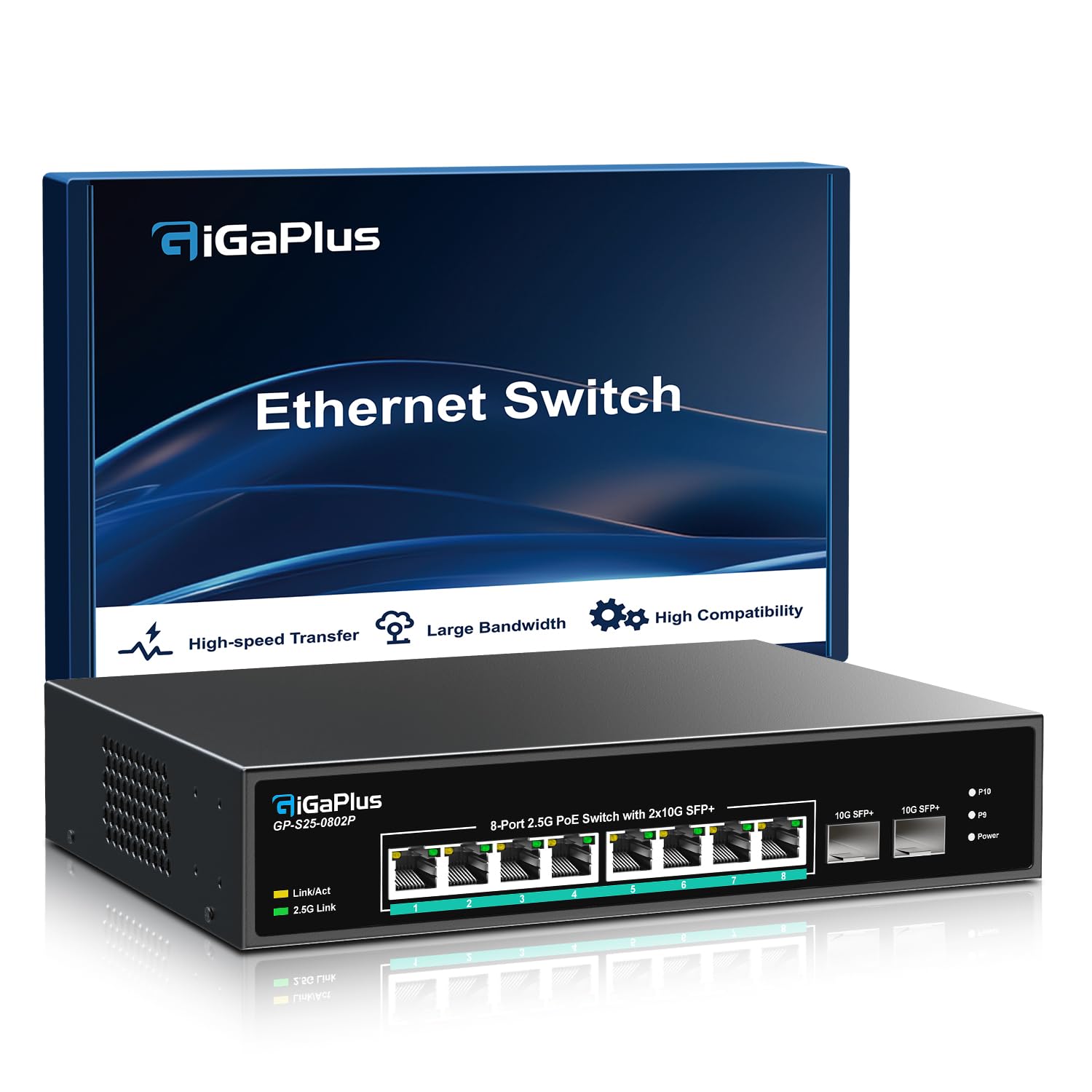 10-Port 2.5Gb Unmanaged PoE Switch with 8x2.5G PoE+ Ports & 2x10G SFP+ Uplinks | 802.3af/at | 80Gbps Switching | Ideal for 2.5Gb NAS, Gaming PC, WiFi 6 Router & Wireless AP | Home Office & Small Business Network Solution
