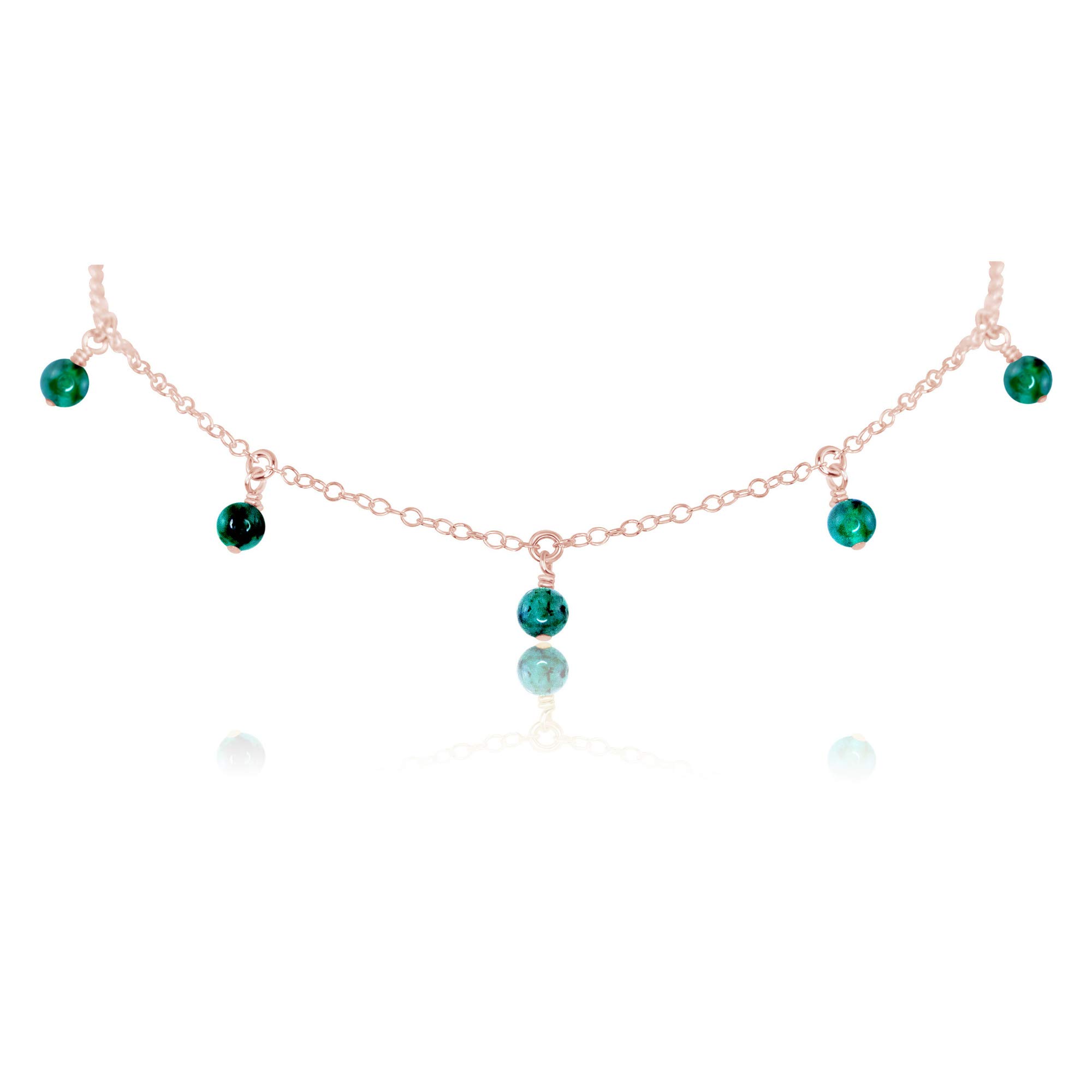 14K Rose Gold Filled Emerald Bead Drop Choker Necklace - Elegant Dainty Jewelry for Women, Perfect for Weddings, Parties & Everyday Wear
