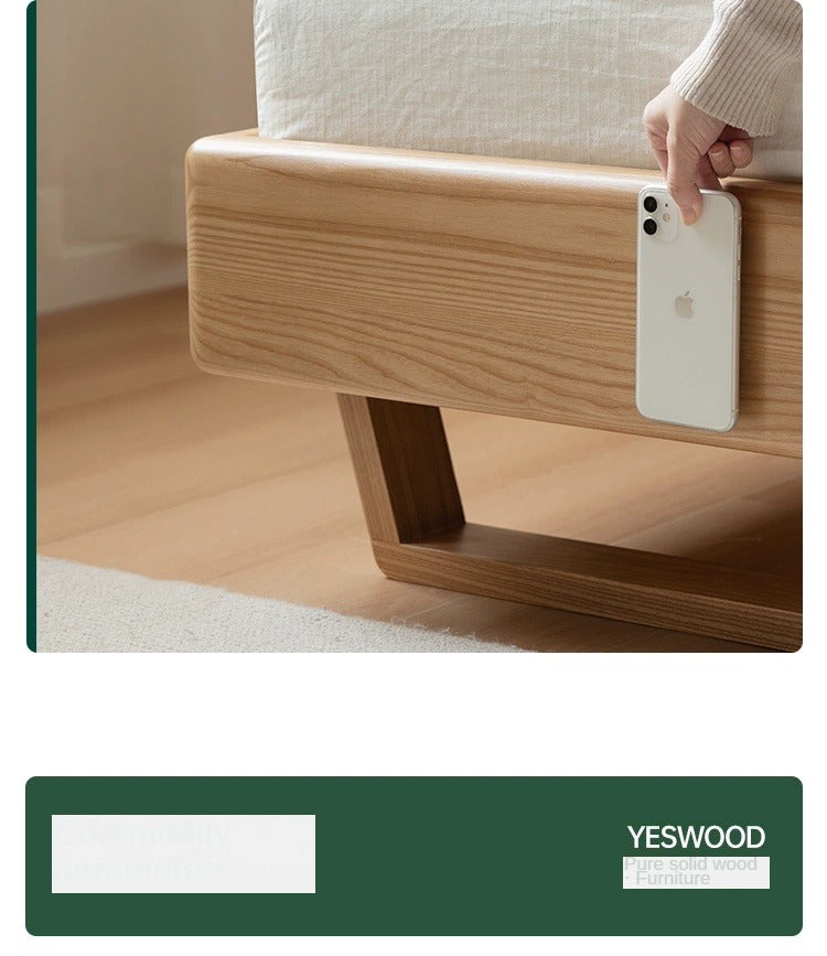 Solid Oak and Ash Wood Nordic Minimalist Floating Bed Frame - Perfect for Modern Bedroom, Guest Room, and Loft Decor