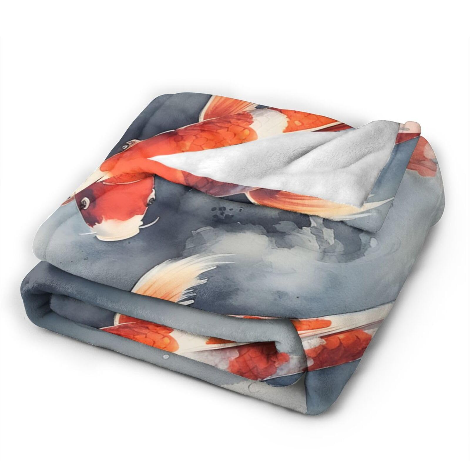 Soft Fluffy Koi Fish Fleece Throw Blanket 50x40 Inches - Lightweight Cozy Blanket for Couch, Sofa, Bed, Travel - Perfect for Indoor, Outdoor, Camping & Gift Giving