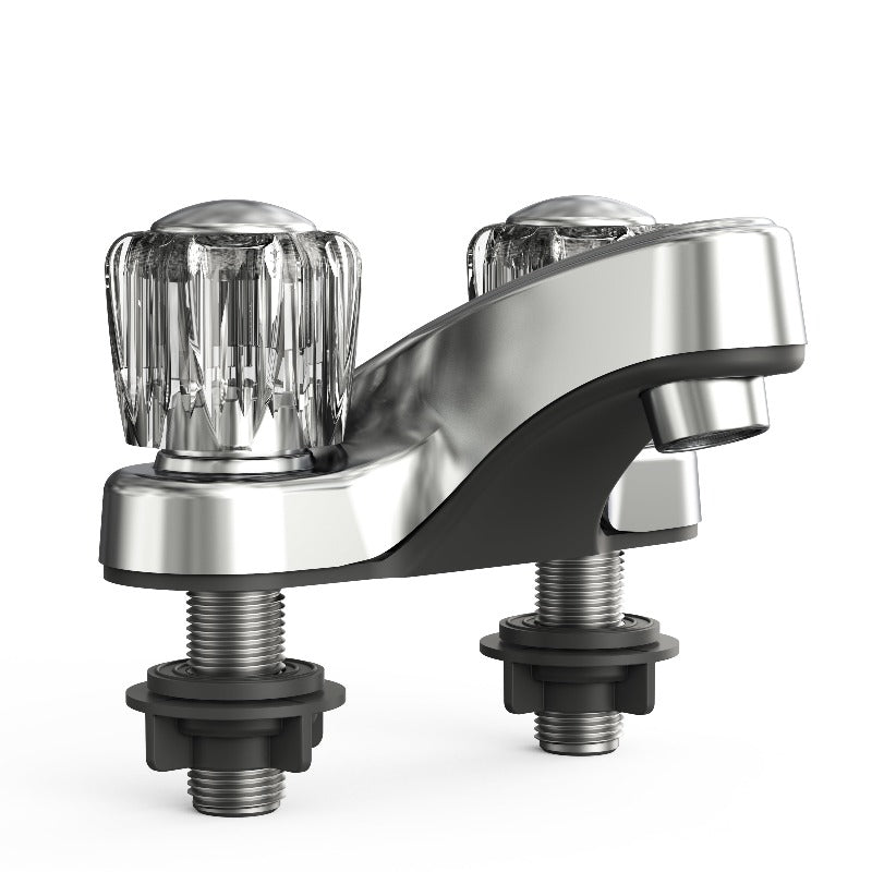 4 Inch Centerset 2-Hole Double Handle Deck Mount Bathroom Sink Faucet with Plastic Handle - Polished Chrome Finish for Modern Bathroom & Powder Room Renovation