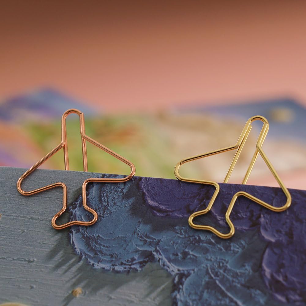 OWLFAVO 30pcs Rose Gold & Yellow Gold Airplane Paper Clips - Fun Office Supplies, School Gifts, Wedding Decorations - Perfect for Organizing Documents, Bookmarks, Planners & DIY Crafts