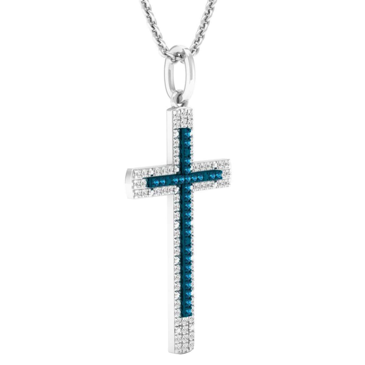 0.25 Carat Round Blue & White Diamond Women's Cross Pendant in Solid Gold | Dazzlingrock Collection | Elegant Necklace for Church, Wedding & Everyday Wear
