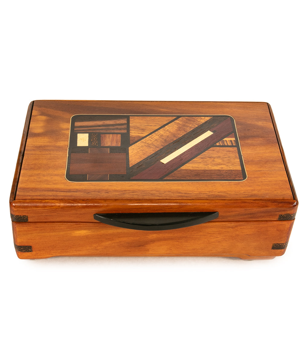 Exquisite Hawaiian Koa Wood Marquetry Jewelry Box - Handcrafted Gift for Women, Perfect for Storing Rings, Necklaces & Keepsakes | Home Decor & Travel Organizer