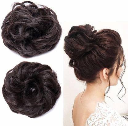 2 PCS Messy Bun Hair Extensions with Elastic Band - Synthetic Hair Scrunchies for Women & Girls (Black) | Perfect for Quick Updos, Gym, Work & Everyday Hairstyles