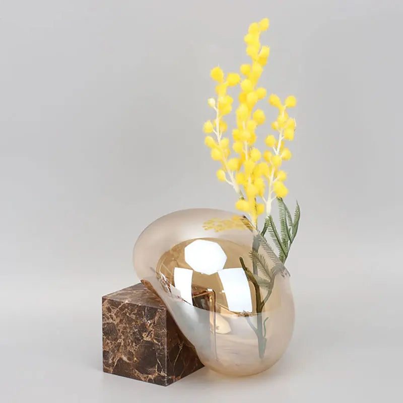 Elegant Amber Orb Glass Vase - Handmade Decorative Centerpiece for Home, Wedding, and Table Decor - Perfect for Flowers, Candles, and Modern Interior Design