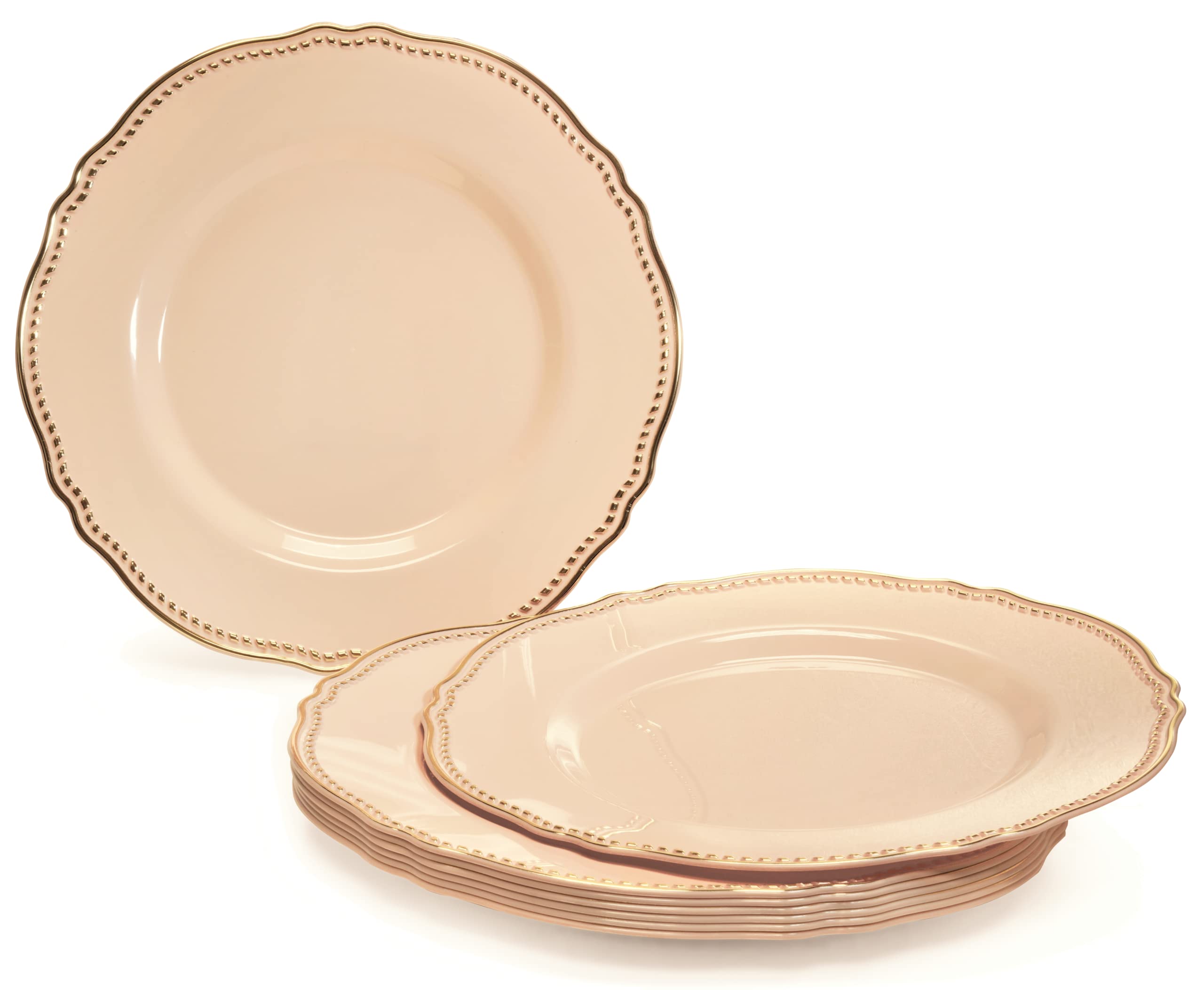 20-Pack Heavyweight Disposable Plastic Plates for Weddings & Parties - 7.5'' Appetizer/Dessert Plates in Rochelle Antique Rose & Gold - Elegant Dinnerware for Bridal Showers, Baby Showers & Special Events