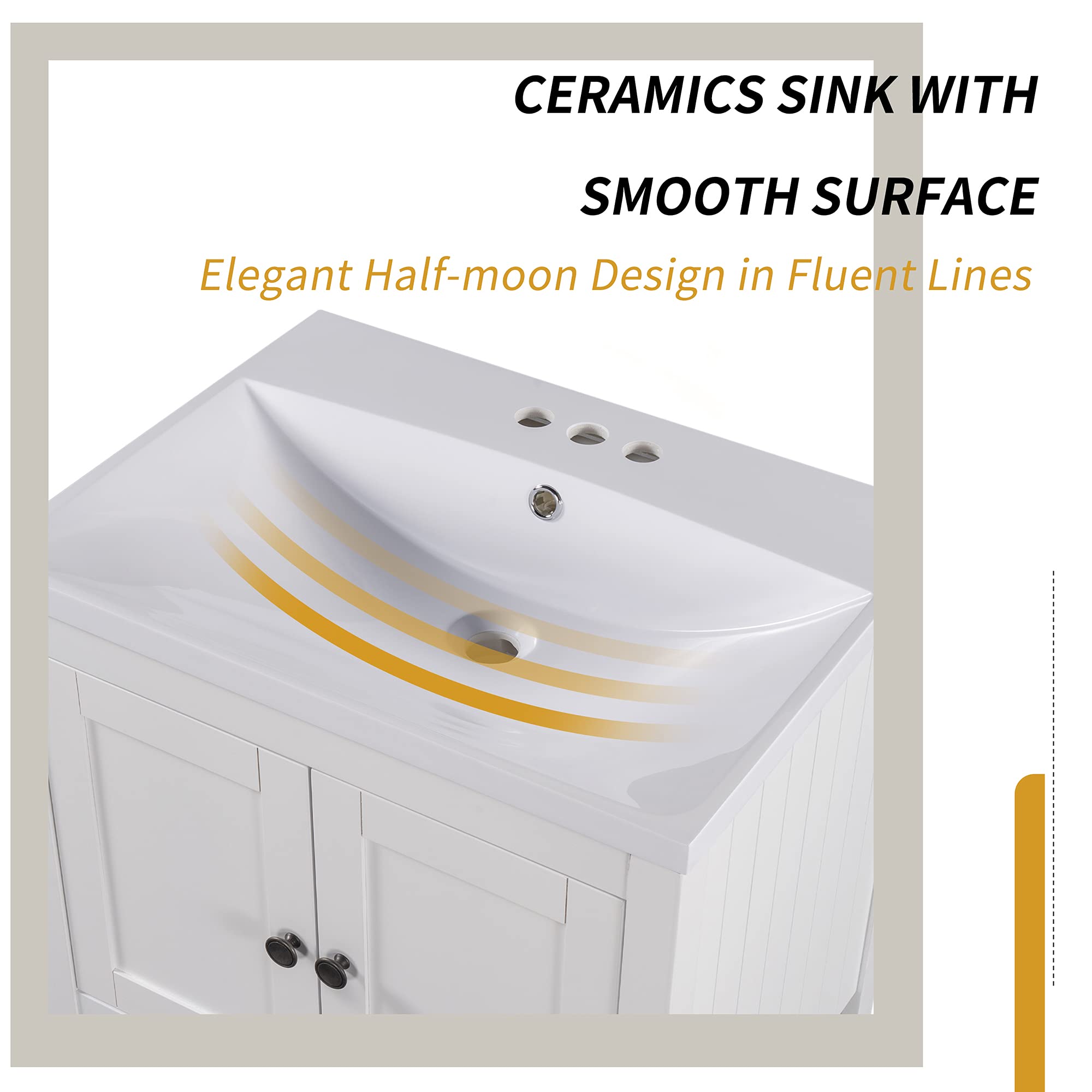 Modern White Bathroom Vanity with Ceramic Sink & Solid Wood Frame - Open Shelf Design for Small Bathrooms, Powder Rooms & Guest Baths - Perfect for Contemporary Home Decor & Space-Saving Storage Solutions