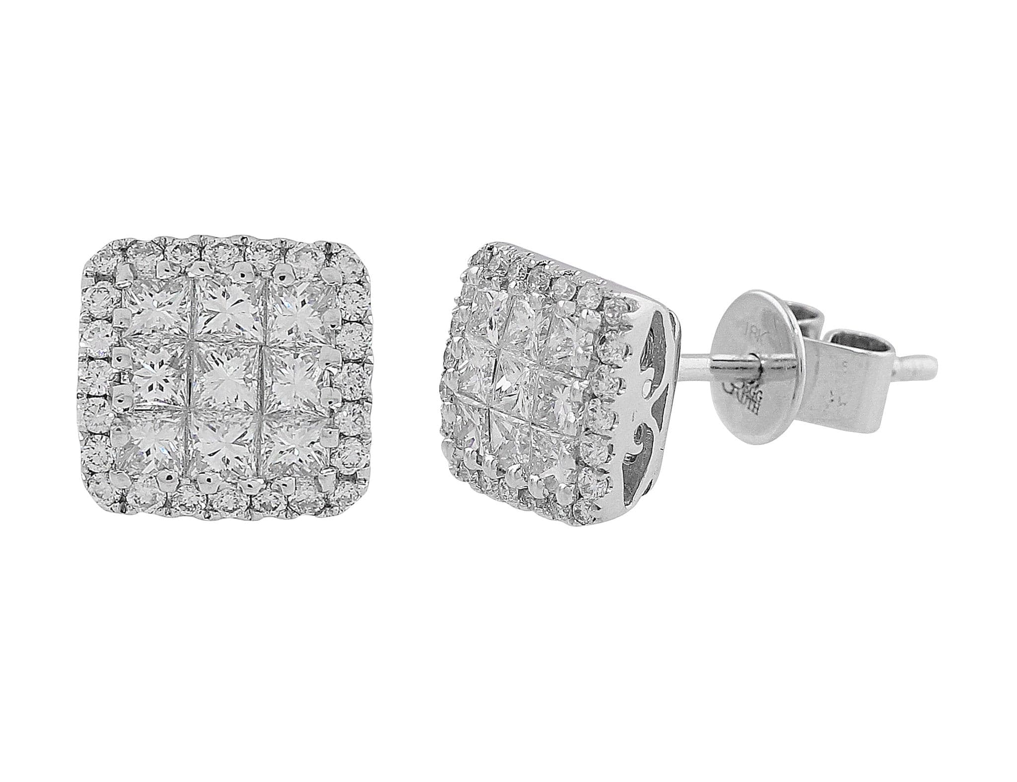 18K White Gold Invisible Set Diamond Stud Earrings for Women - Elegant Everyday & Special Occasion Jewelry