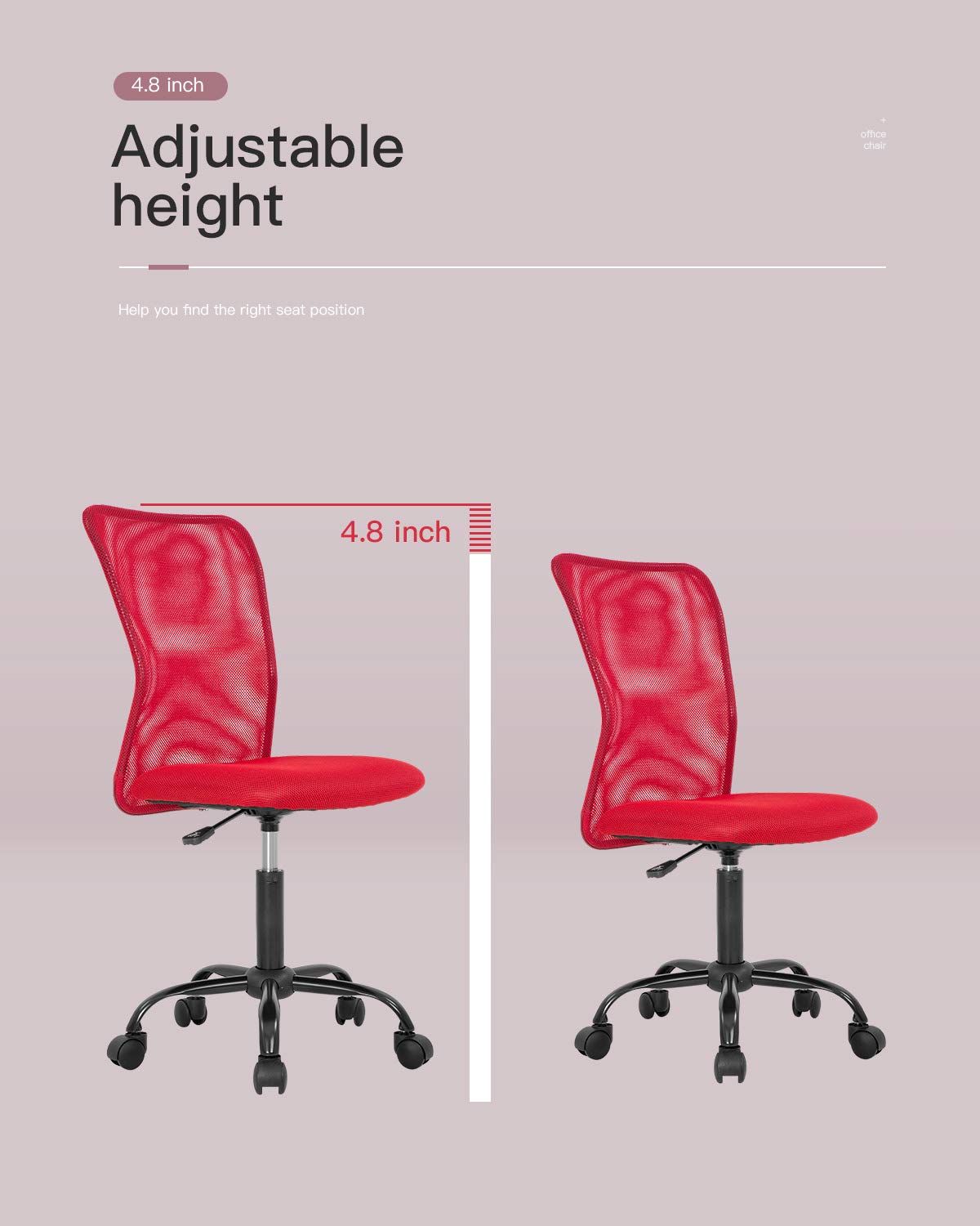 Ergonomic Adjustable Mesh Office Chair with Lumbar Support - 360° Swivel Rolling Desk Chair for Home, Bedroom & Office - Modern Executive Task Computer Chair Without Armrest (Red) - Perfect for Long Work Hours, Gaming & Remote Work