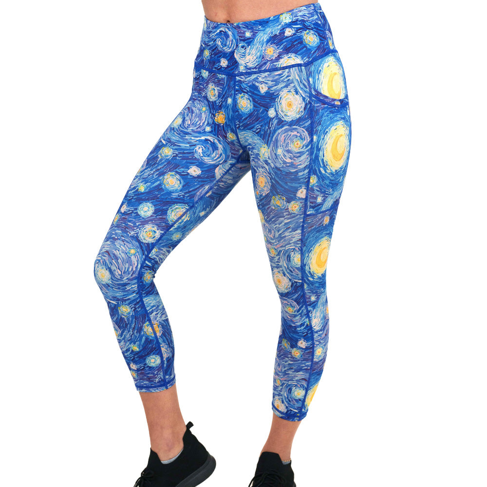 Starry Night Print Leggings - High Waisted Yoga Pants for Women, Comfortable & Stretchy Workout Tights - Perfect for Yoga, Running, Gym & Lounge Wear