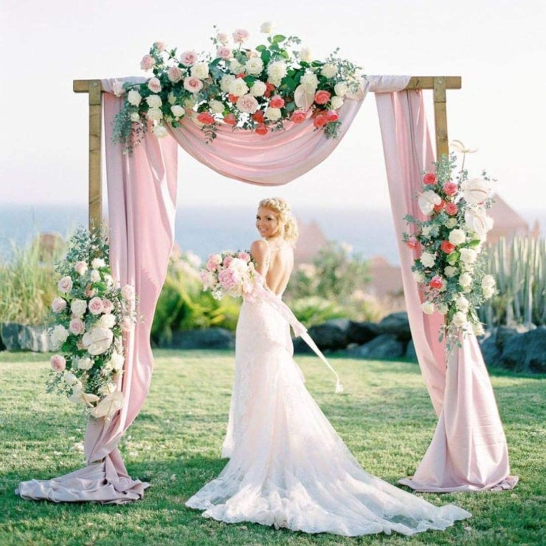 SFN SKY White & Blush 100% Chiffon Wedding Backdrop Arch - 2 Panels 6 Yards for Ceremony Decorations | Perfect for Wedding Arches, Birthday Parties & Stage Decor