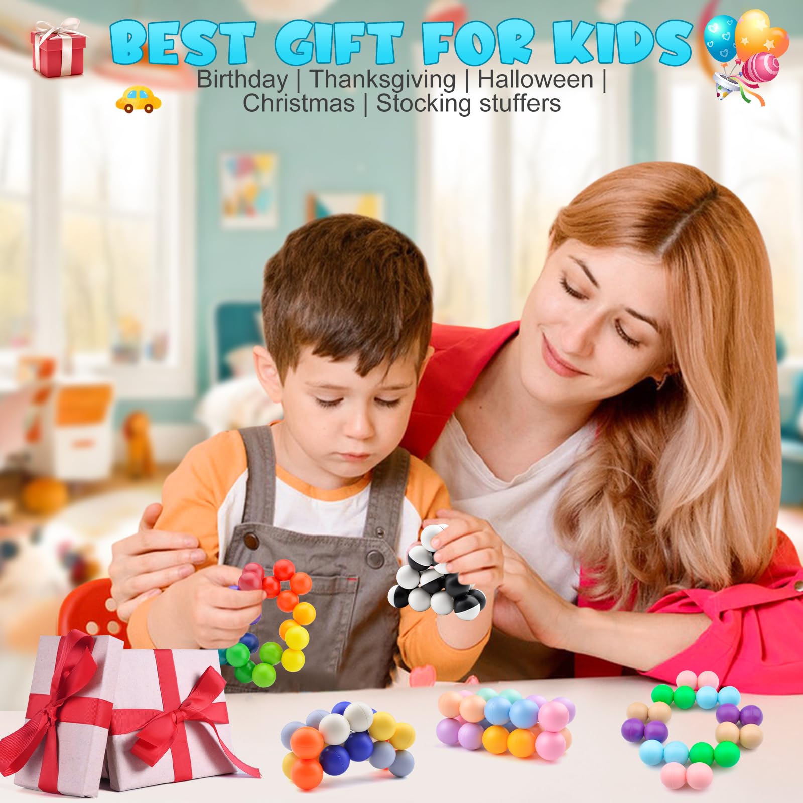 4PCS Autism Sensory Toys for Kids & Adults - Stress Relief Fidget Toys for Autism, ADHD, Anxiety - Stocking Stuffers, Travel Toys for Toddlers Ages 3-5 - Perfect for Home, School & Car Rides (E)