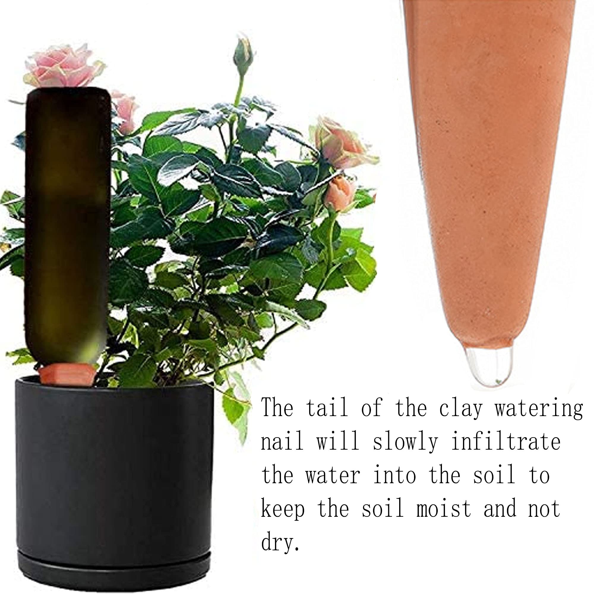 Automatic Plant Watering Device - Slow Release Clay Watering Spikes for Indoor & Outdoor Plants | Holiday Wine Bottle Drip Irrigation System | Perfect for Vacation Care, Potted Plants & Garden Use (10 Pack, Includes PVC Label & Free Gift)