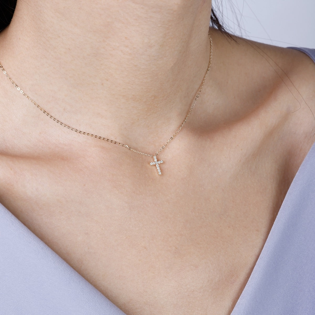 10ctw Diamond Small Cross Pendant Necklace in 14K Gold - Elegant & Dainty Jewelry for Women, Perfect for Everyday Wear, Gifts & Special Occasions