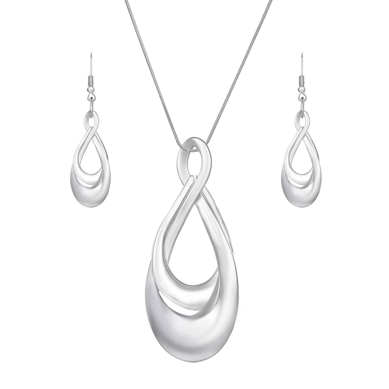 Madison Tyler 14K Gold Plated Jewelry Set for Women - Silver Teardrop Pendant Necklace with Snake Chain & Matching Dangle Earrings | Trendy Layered Necklace Set | Perfect for Date Night, Office Wear & Special Occasions