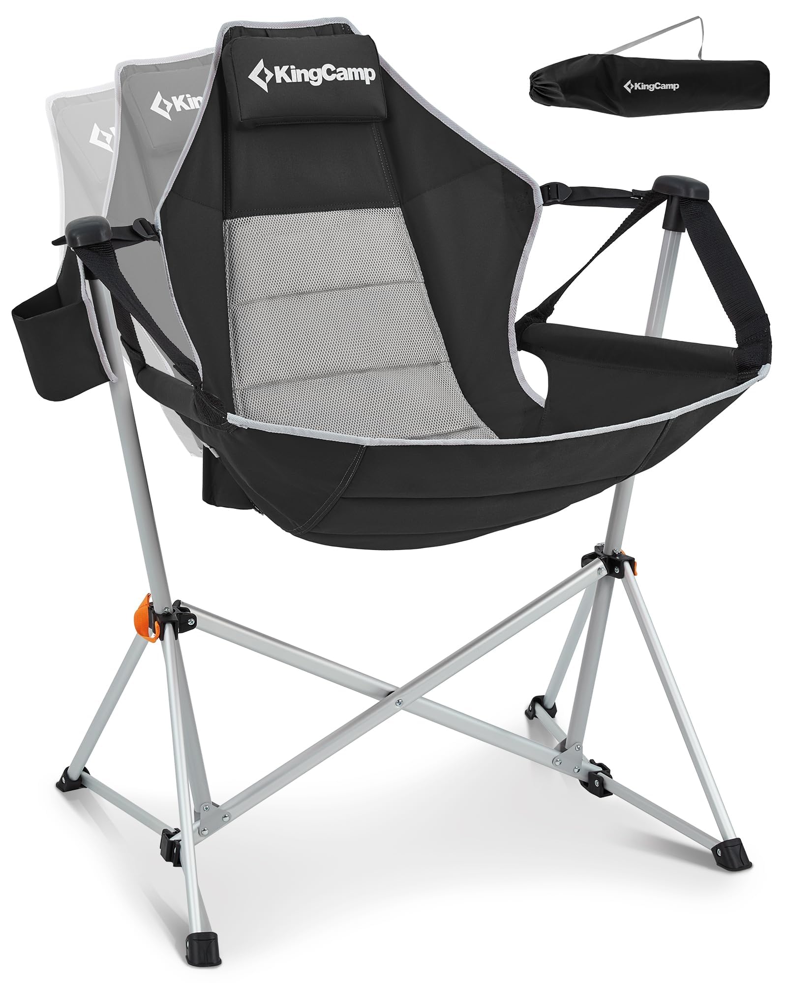 KingCamp Portable Hammock Camping Chair - Lightweight Aluminum Alloy Adjustable Reclining Rocking Chair with Pillow & Cup Holder - Perfect for Outdoor Adventures, Backyard Relaxation, Beach Trips, Camping & Music Festivals