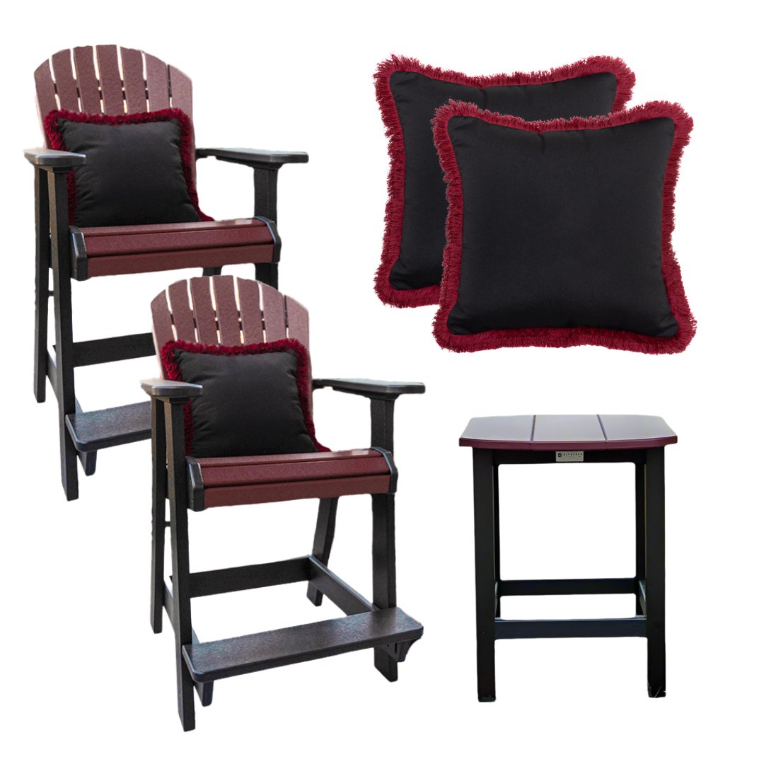 Fanback Counter Arm Chairs & Oval Side Table Set with 2 Fringe Pillows | Garnet & Black Collection | Perfect for Dining Room, Kitchen Island, or Breakfast Nook Decor