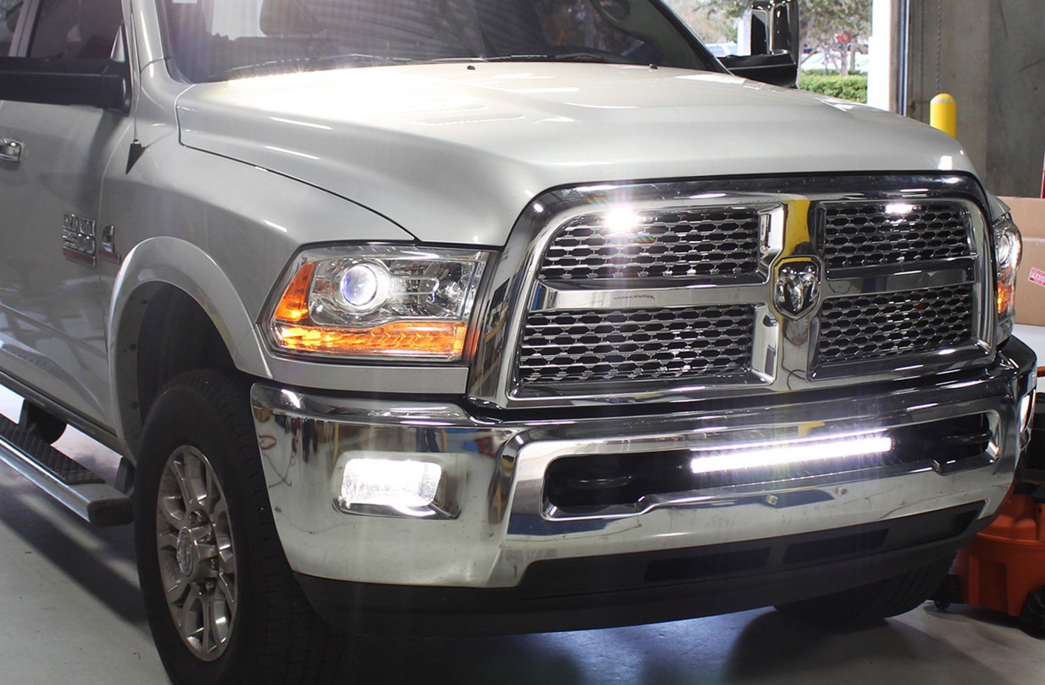 100W 20-Inch LED Light Bar with Bumper Mounting Bracket & Wiring Harness - Compatible with 2003-2018 Dodge RAM 2500 3500 Pickup Trucks - Perfect for Off-Roading, Night Driving, and Work Site Lighting