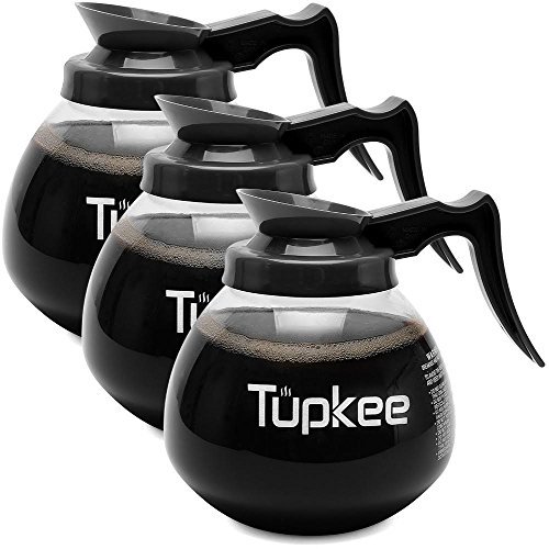 Shatter-Resistant Glass Coffee Carafe Decanter - 64 oz (12-Cup) Commercial Coffee Pot Replacement with Black Handle - Set of 3 - Compatible with Wilbur Curtis, Bloomfield & Bunn Coffee Makers - Perfect for Restaurants, Cafes and Office Break Rooms