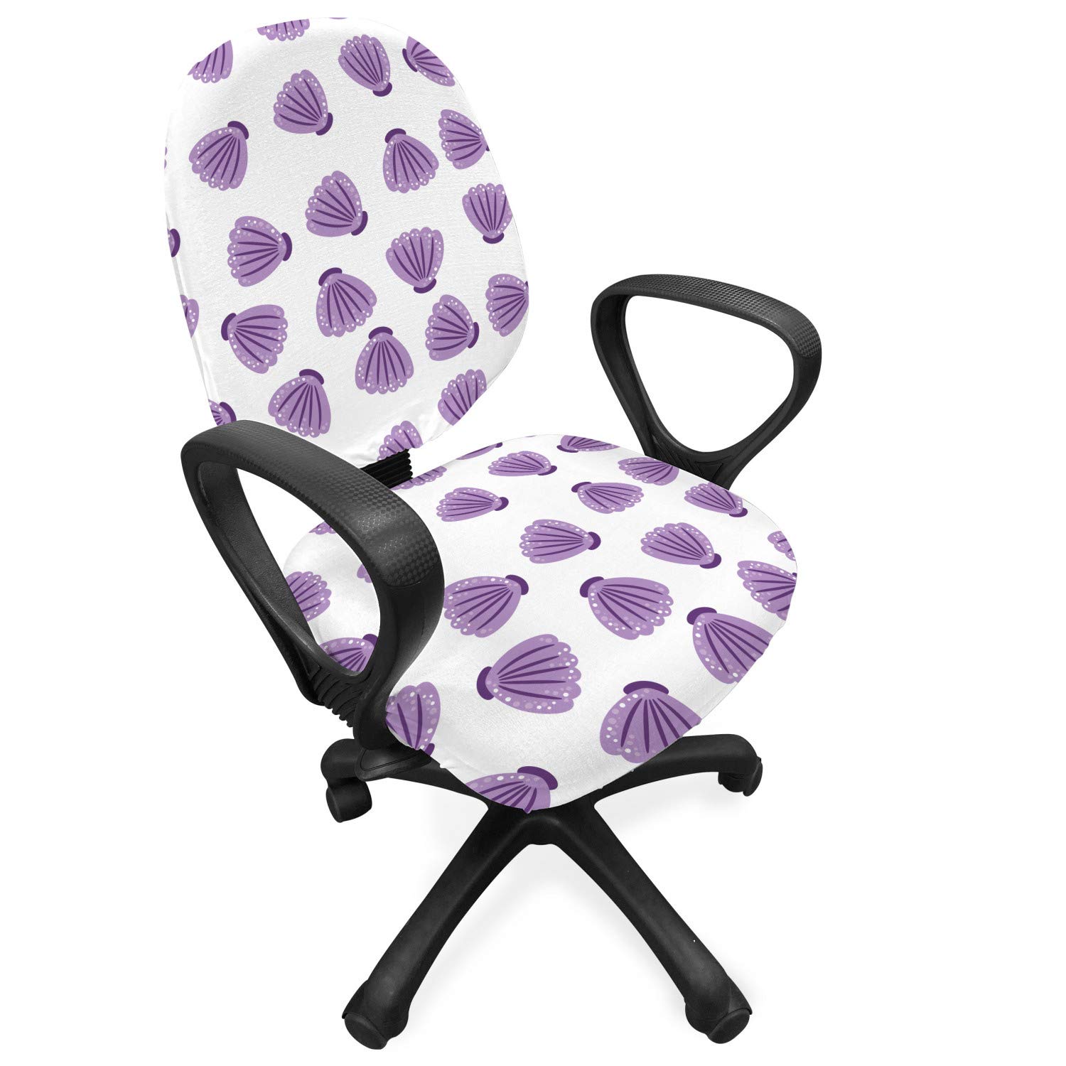 Ambesonne Nautical Office Chair Slipcover - Violet Sea Shell Design on Plain Background, Stretch Fabric Protective Cover in Lavender & White | Perfect for Home Office, Coastal Decor & Beach-Themed Spaces