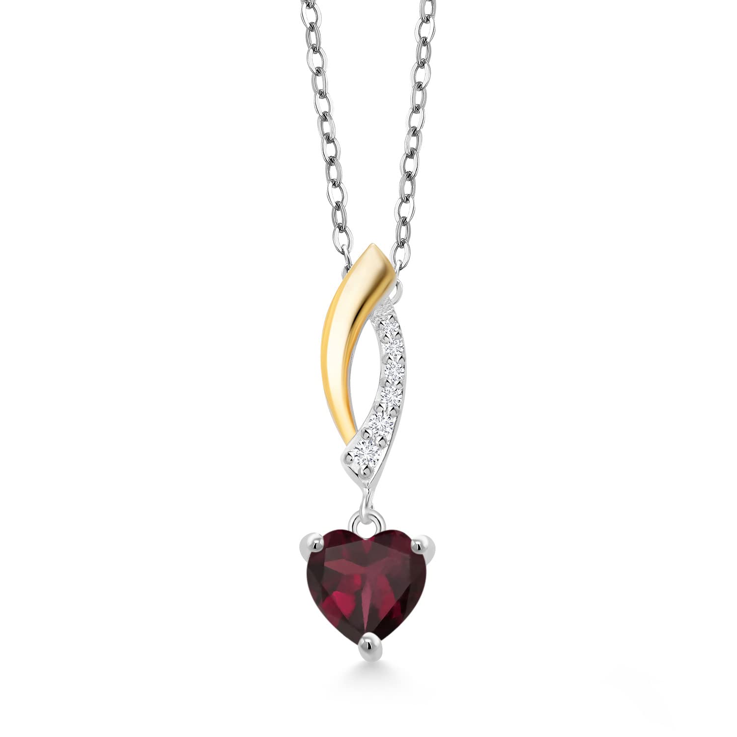 6MM Heart Shaped Gemstone & Lab Grown Diamond Pendant Necklace for Women - 925 Sterling Silver & 10K Yellow Gold - 18