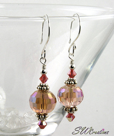 Shimmering Peach Crystal Beaded Earrings for Women - Elegant Dangle Drop Jewelry for Party, Wedding & Special Occasions
