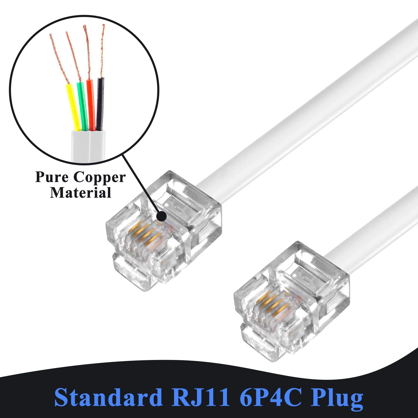 10FT Phone Cord with RJ11 Plug - Landline Telephone Cable Includes Inline Coupler, RJ11 Splitter & 10 Cable Clips (White) - Perfect for Home Office, Business Phones & Telecom Setup