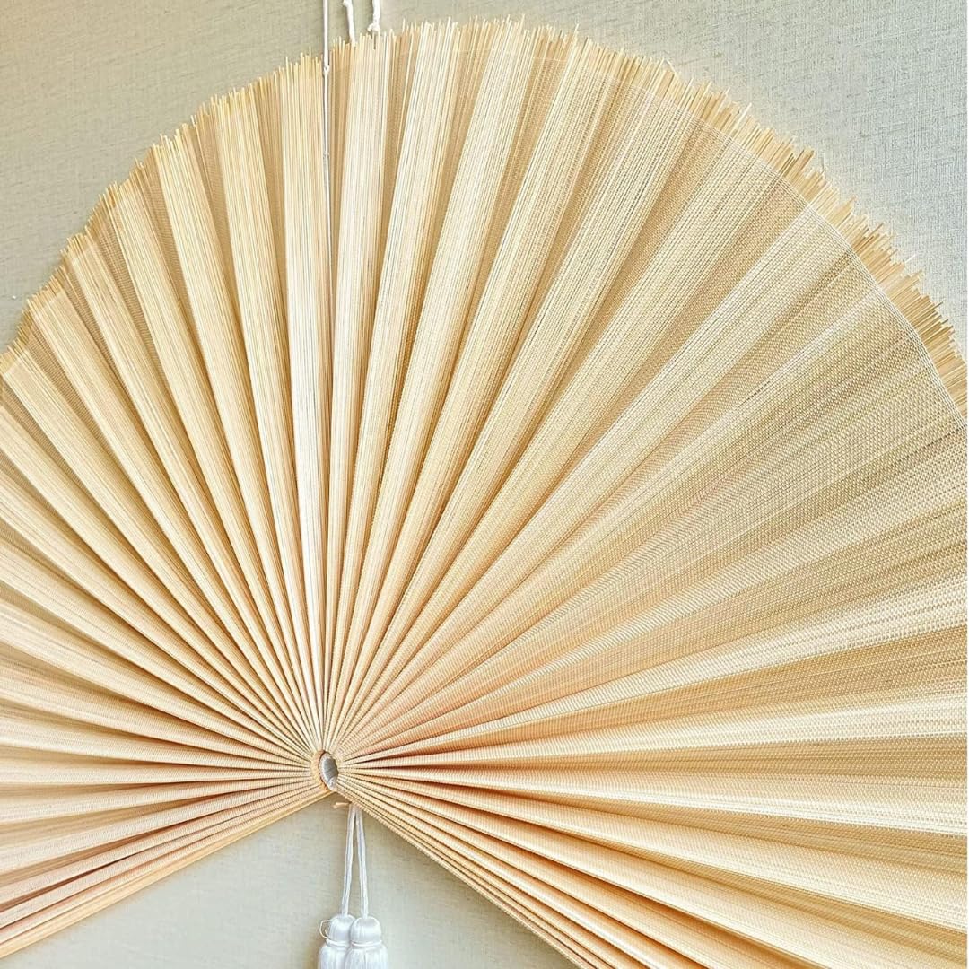 Large 60in Handmade Natural Bamboo Folding Wall Fan - Boho Decorative Fan for Bedroom, Over the Bed Headboard & Wall Decor - Perfect for Home, Office, and Tropical Themed Spaces