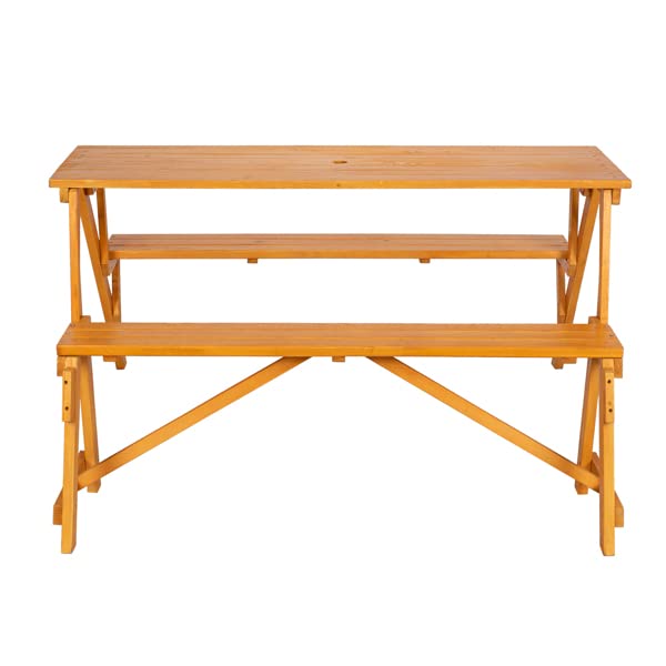 2-in-1 Convertible Outdoor Wooden Picnic Table and Garden Bench - 54.5