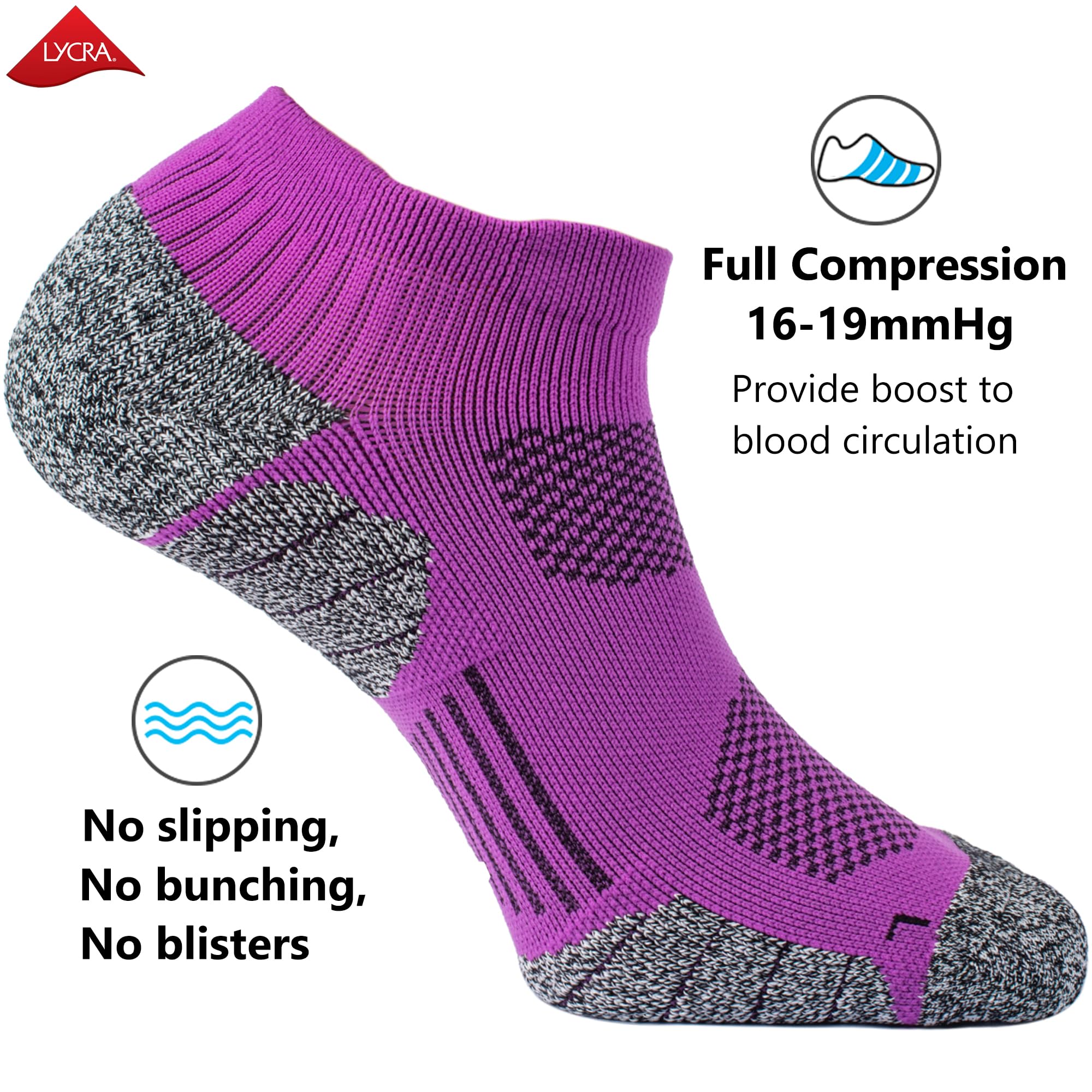 CWVLC Unisex Cushioned Compression Athletic Ankle Socks 6-Pack - Breathable Workout Socks for Running, Gym & Sports Performance