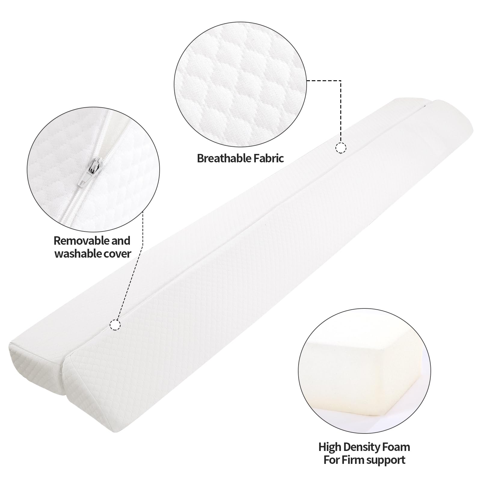 MABOZOO Headboard Gap Pillow - White Bed Wedge Filler, Foldable for Mattress - Home & Bedroom Comfort